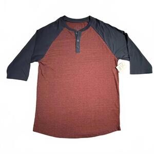 NEW Birch Black Men's Medium Henley Top Maroon Navy Blue 3/4 Sleeve Raglan Shirt